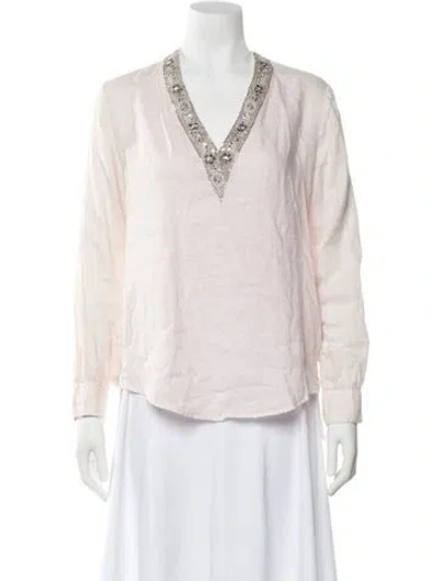 Pre-owned 120% Lino Linen V-neck Tunic In Pink