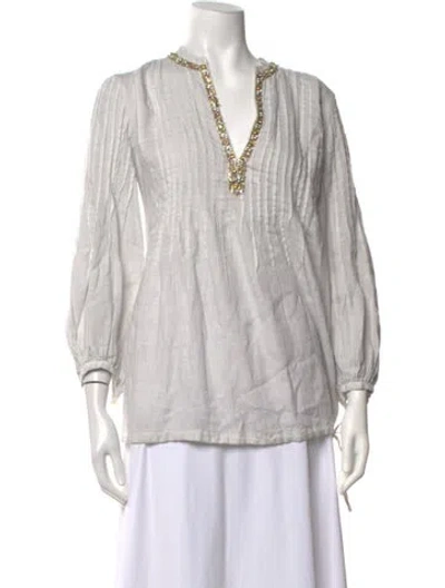 Pre-owned 120% Lino Linen V-neck Tunic W/ Tags In White