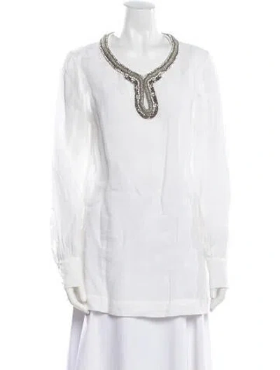 Pre-owned 120% Lino Linen V-neck Tunic In White