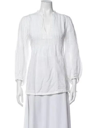Pre-owned 120% Lino Linen V-neck Tunic In White