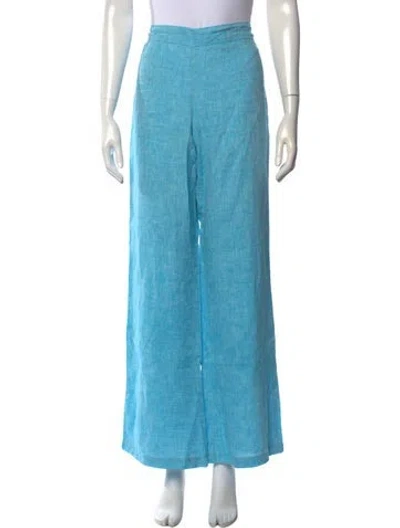 Pre-owned 120% Lino Linen Wide Leg Pants In Blue