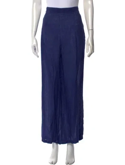Pre-owned 120% Lino Linen Wide Leg Pants In Blue