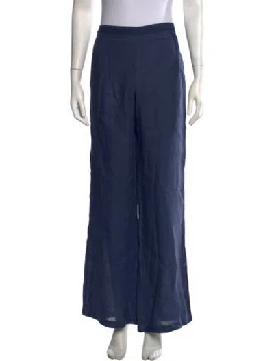 Pre-owned 120% Lino Linen Wide Leg Pants In Blue