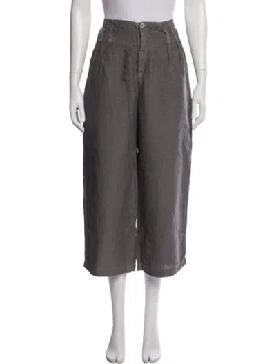 Pre-owned 120% Lino Linen Wide Leg Pants In Gray