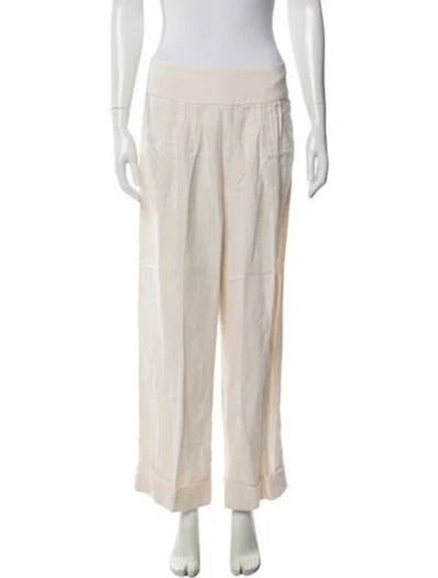 Pre-owned 120% Lino Linen Wide Leg Pants In Neutral