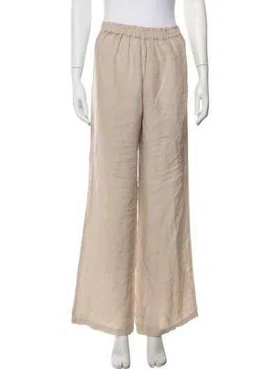 Pre-owned 120% Lino Linen Wide Leg Pants In Neutrals