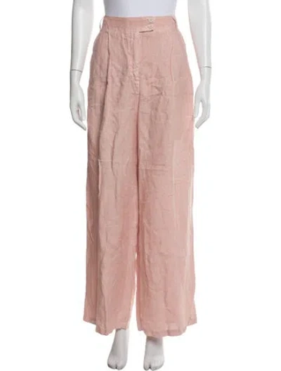 Pre-owned 120% Lino Linen Wide Leg Pants In Pink