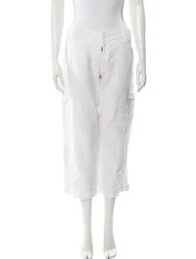 Pre-owned 120% Lino Linen Wide Leg Pants In White