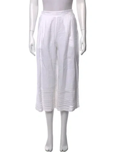 Pre-owned 120% Lino Linen Wide Leg Pants In White