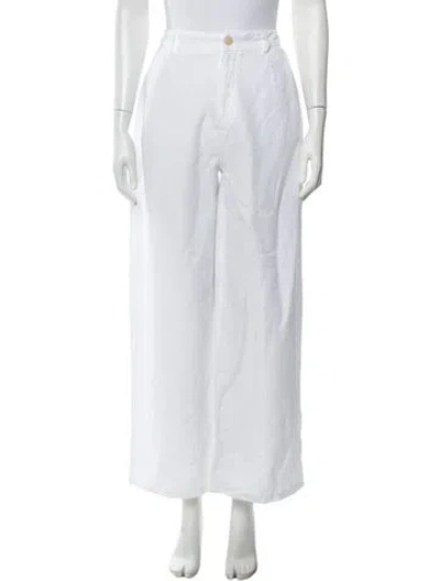 Pre-owned 120% Lino Linen Wide Leg Pants In White