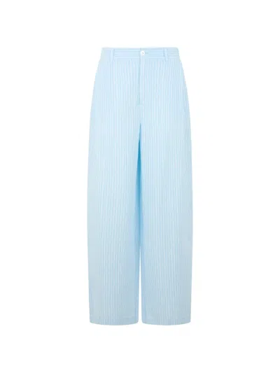 120% Lino Linen Wide-leg Trousers In Blue