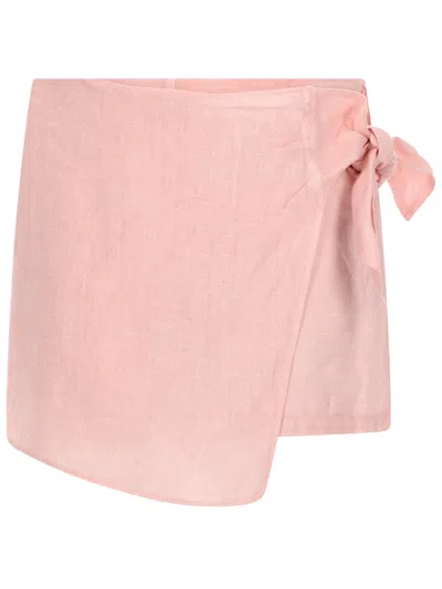 120% Lino Linen Wrap Mini Skirt In Pink