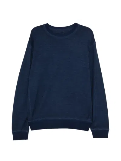 120% Lino Logo-embroidered Long-sleeve Sweatshirt In Blue