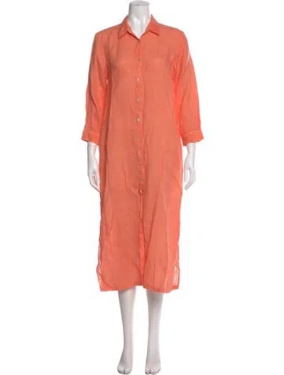 Pre-owned 120% Lino Long Dress In Orange