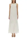 120% Lino Round-neck Tiered Dress In White