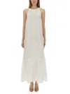 120% Lino Round-neck Tiered Dress In White