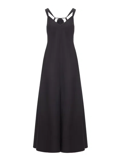 120% Lino Long Linen Dress With Chiffon Inserts In Black