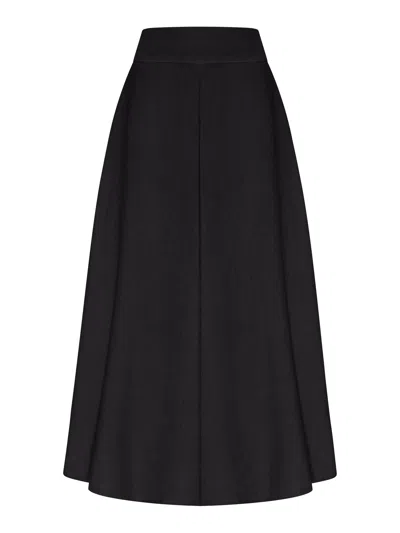 120% Lino Long Linen Flower Skirt With Waistband In Black