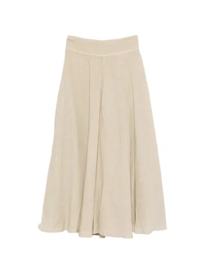 120% Lino Long Linen Skirt With Lined Interior And Zip Closure In Neutral
