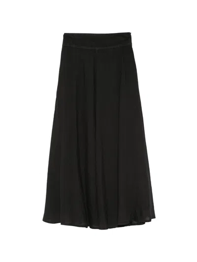 120% Lino Long Linen Skirt With Side Zip Closure In Black