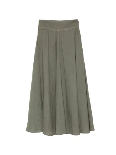 120% Lino Long Linen Skirt With Side Zip Closure - Women's Ss26 In Green