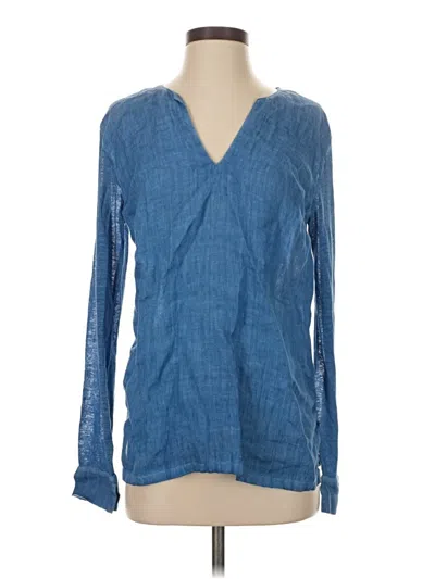 Pre-owned 120% Lino Long Sleeve Blouse In Blue