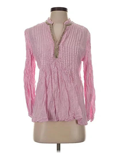 Pre-owned 120% Lino Long Sleeve Blouse In Pink