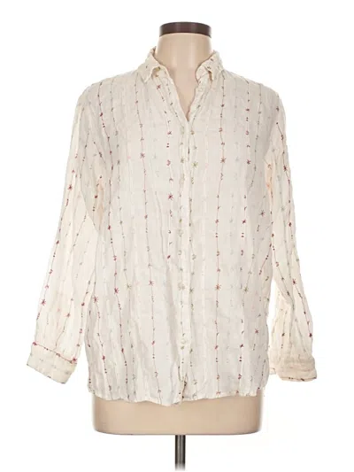Pre-owned 120% Lino Long Sleeve Blouse In White