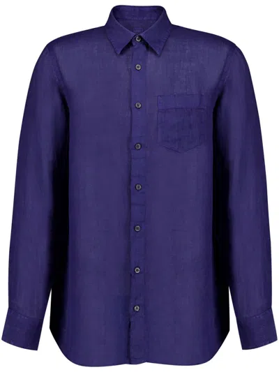 120% Lino Long-sleeve Button-up Shirt In Purple