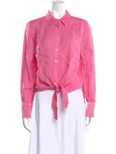 Pre-owned 120% Lino Long Sleeve Button-up Top In Pink