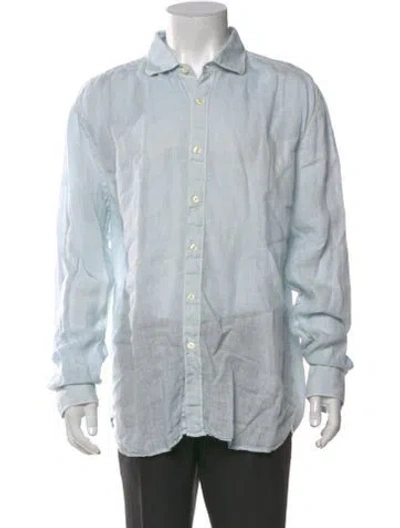Pre-owned 120% Lino Long Sleeve Dress Shirt In Blue
