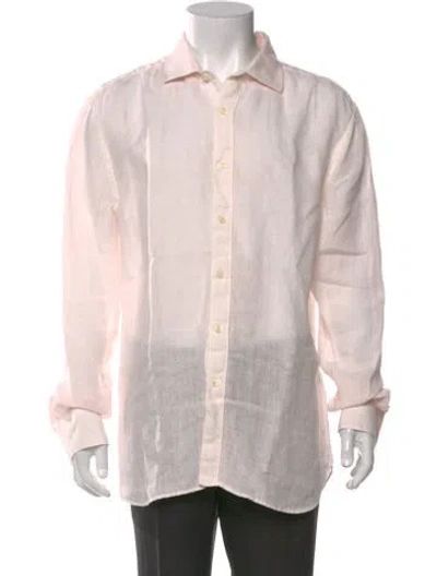 Pre-owned 120% Lino Long Sleeve Dress Shirt In Pink