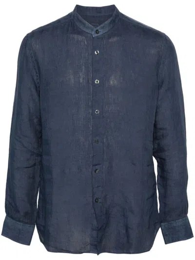 120% Lino Relaxed-fit Linen Button-down Shirt In Blue