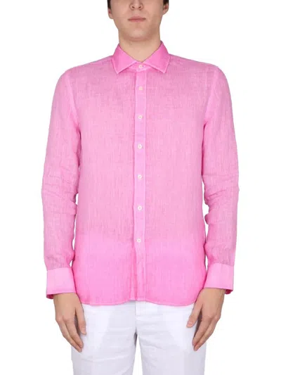 120% Lino Long Sleeved Buttoned Shirt In Pink