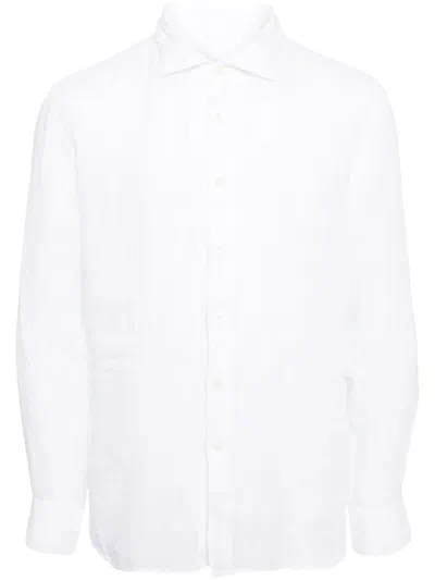 120% Lino Long-sleeved Linen Shirt In 000050 White