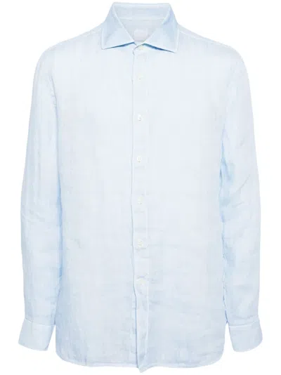 120% Lino Long-sleeved Linen Shirt In S00200 Mermaid Soft Fade