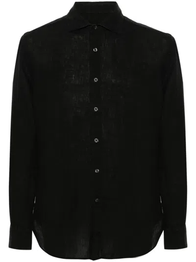 120% Lino Long-sleeves Linen Shirt In Black