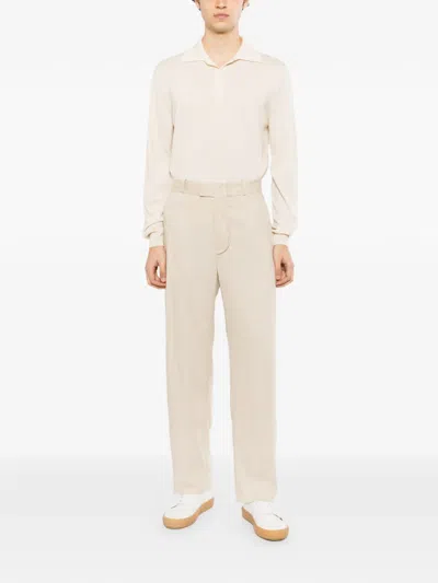 120% Lino Long Sleeves Polo Shirt In Neutral