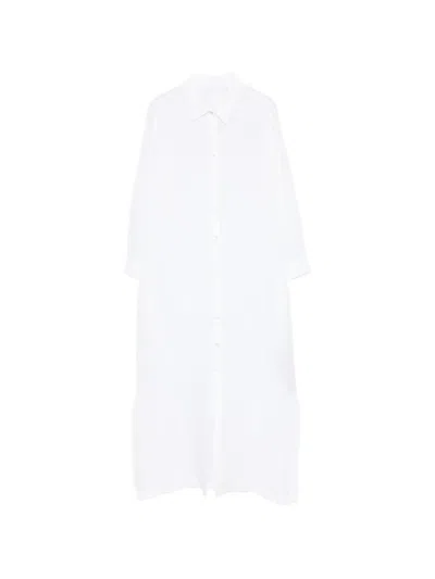 120% Lino Longline Button-down Maxi Dress In White