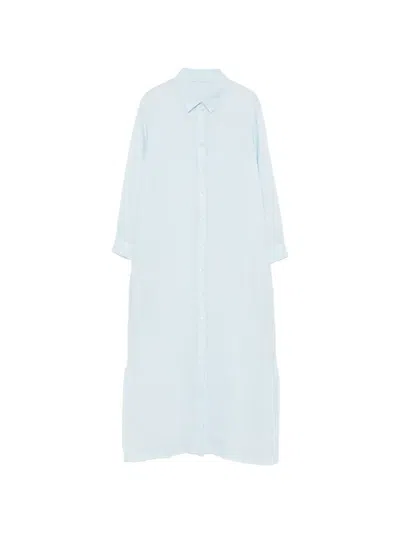 120% Lino Long-line Button-up Maxi Dress In Blue