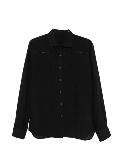 120% Lino Long-sleeve Button-up Shirt In Black