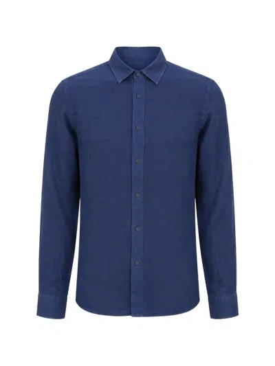 120% Lino Long-sleeve Button-up Shirt In Blue