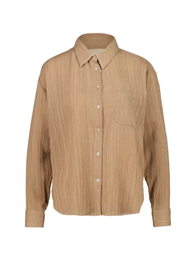120% Lino Long-sleeve Button-up Shirt In Brown