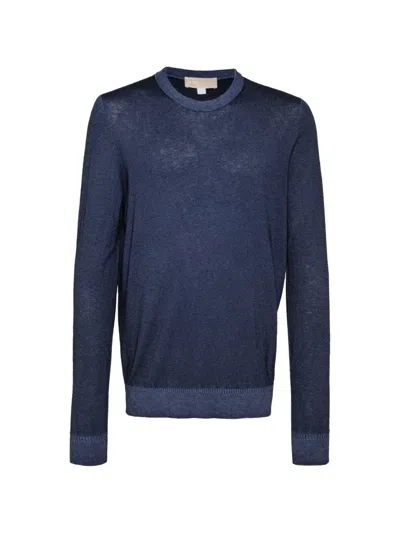 120% Lino 긴소매 스웨터 In Blue