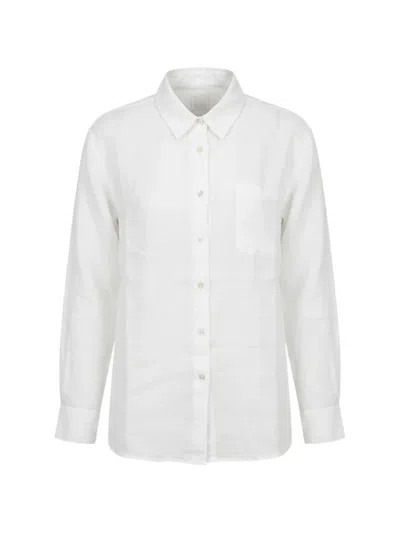 120% Lino Long-sleeve Linen Shirt In White