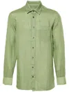 120% Lino Longsleeve Linen Shirt In Green