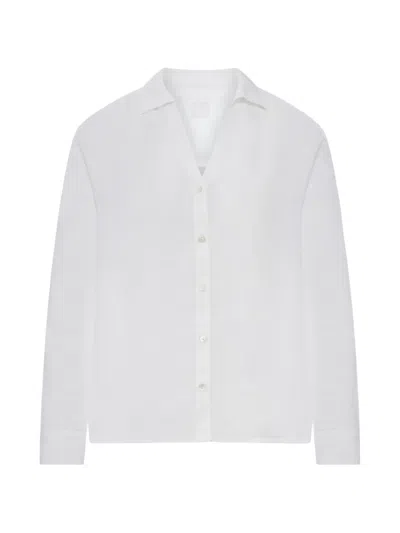 120% Lino Linen Shirt With Collar And V-neck In White