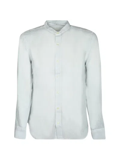 120% Lino Long-sleeve Mandarin-collar Shirt In Blue