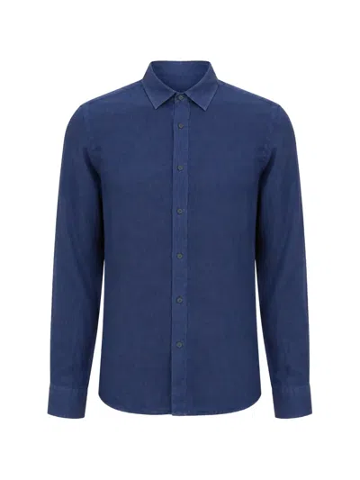 120% Lino Long-sleeved Linen Shirt In Blue
