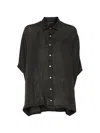 120% Lino Short Sleeve Shirt Collared Neck Loose Fit In Black